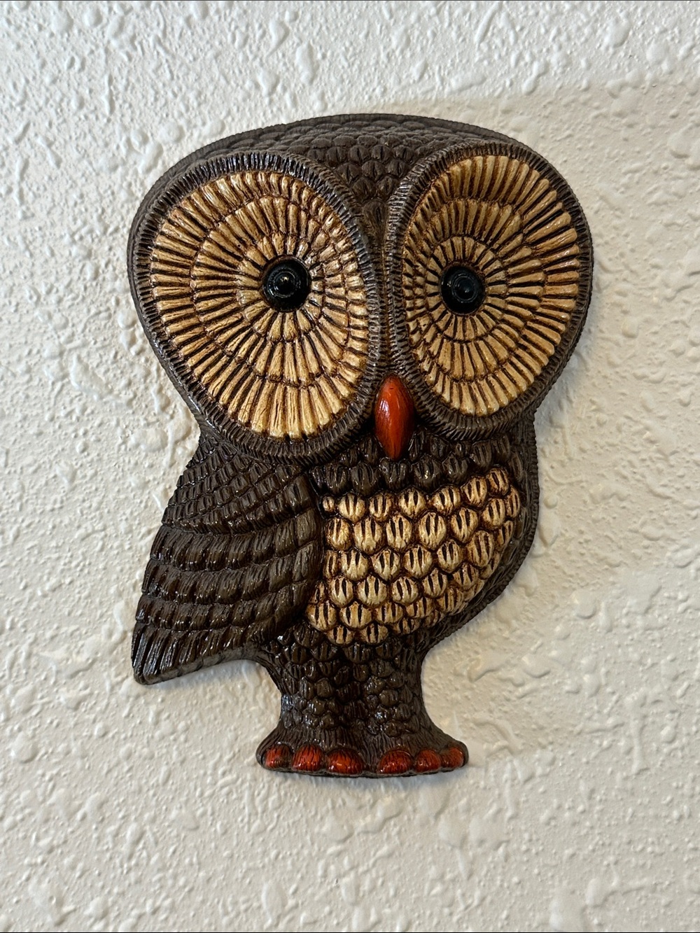 Decorative Brown and Gold Owl Wall Accent - Vintage Mid Century Modern